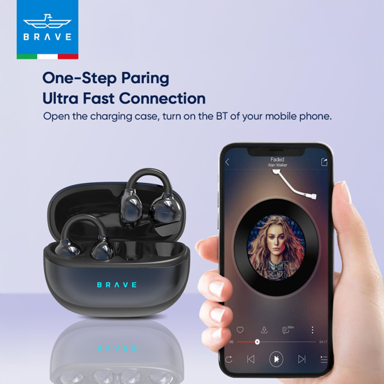 Image sur Écouteurs sans fil à clip BRAVE ClipFit à oreille ouverte, casque Bluetooth 5.4 sans fil avec étui de chargement,